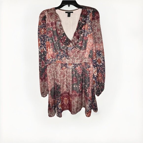 FOREVER 21 Dresses & Skirts - Forever 21 Floral Mini Dress Womens Large Long Sleeve Side Zippered